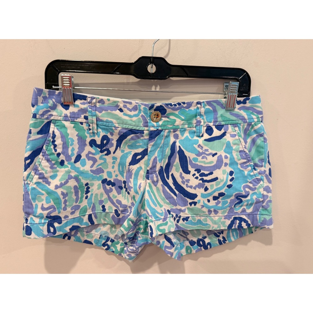 Lilly Pulitzer Walsh Shorts Blue Green Abstract Floral Corduroy Size 4 19279